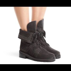 STUART WEITZMAN YADASTUD COMBAT MOTO BOOT SUEDE STUDS